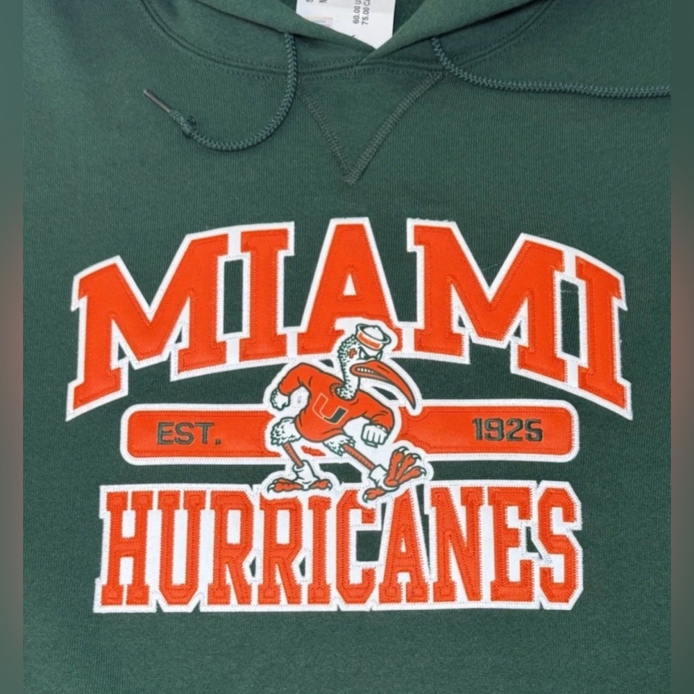 NWT Miami Hurricanes Hoodie Mens Sz M Embroidered Green NCAA Russell Sweatshirt - Picture 5 of 12